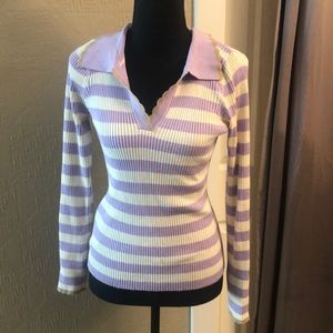 Lilac and cream striped top